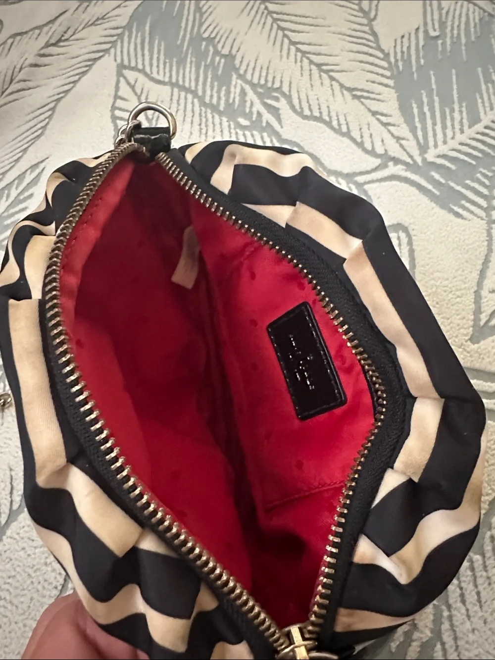kate spade Striped Black and Cream Round Crossbody with Gold Chain